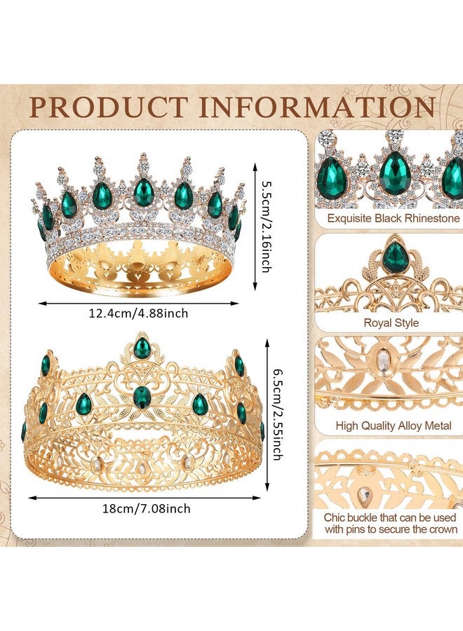 Mtlee 2 Pcs Prom King And Queen Crowns Prom King Crowns For Men Royal Crown With Blue Rhinestone Queen Crowns For Women Round Crystal Gold Tiara Halloween Wedding Birthday Graduation (Classic Style) - Image 3