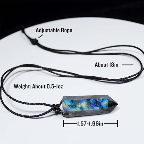 Runyangshi Labradorite Pendants Single PointedQuartz Necklace 6 Faceted Chakra Wand Reiki Energy Amulet for Men Women HandWoven Rope Gift - Image 5