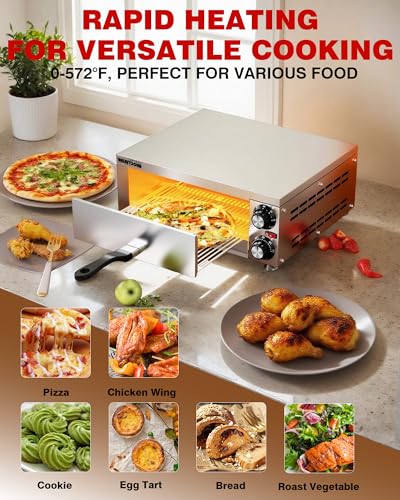 Wantjoin Pizza Oven Indoor - Electric Pizza Ovens Countertop Stainless Steel Commercial Pizza Maker Fits 12" Pizzas, With Timer Crumb Tray, 1100W, For Home, Bars, Food Trucks, Silver - Image 3