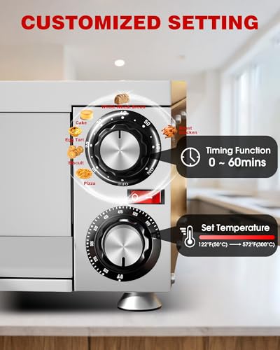 Wantjoin Pizza Oven Indoor - Electric Pizza Ovens Countertop Stainless Steel Commercial Pizza Maker Fits 12" Pizzas, With Timer Crumb Tray, 1100W, For Home, Bars, Food Trucks, Silver - Image 2