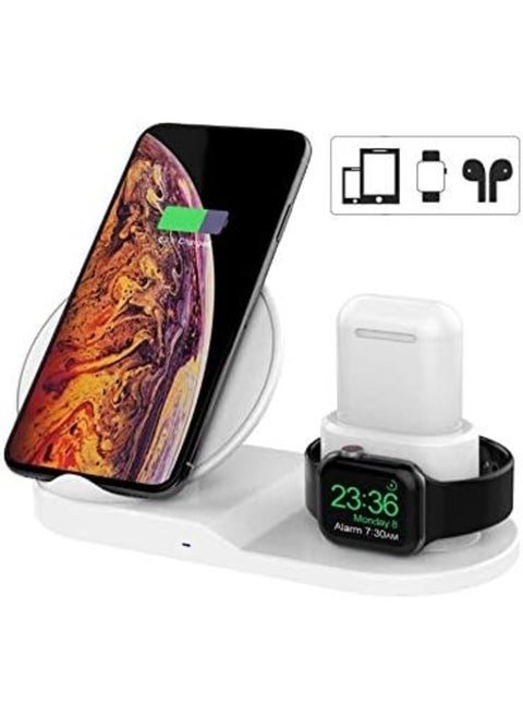 Wireless Charger Upgrade 3 in 1 Wireless Charging Stand for Watch,Charging Station for Airpods,Fast Wireless Charger Dock for All QI Phone with Charger Adapter (White)
