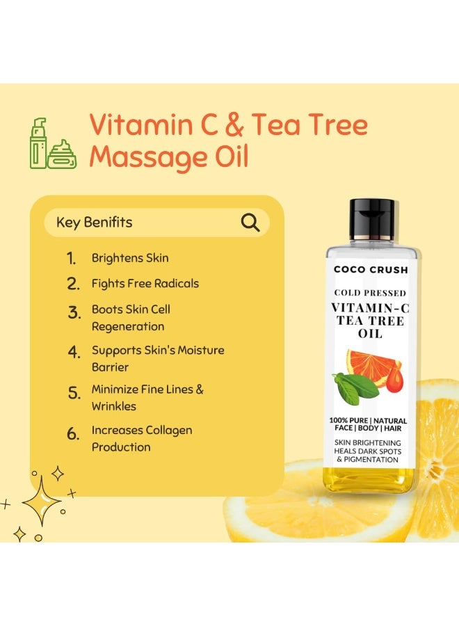 COCO CRUSH Vitamin C & Tea Tree Oil for Skin, Body, Hair massage | With Cold Pressed Virgin Almond & Coconut Oil For Face Brightening, Hair Nourishment | 100% Pure & Natural (100ml) - Image 4