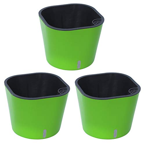MADHULI Gardencia Cube Planter, Self Watering System Polypropylene with UV Material Flower Pot, Decoration Indoor & Outdoor Pot 6x6x5 Inch for Home & Garden, Green Pack of 3 - Image 1