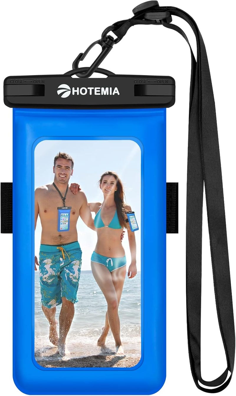 HOTEMIA Waterproof Cell Phone Pouch Floating, Waterproof Float Phone Case Underwater Dry Bag with Neck Lanyard and Armband Compatible for iPhone Samsung Galaxy Up to 7 inches(Blue-Floating) - Image 1