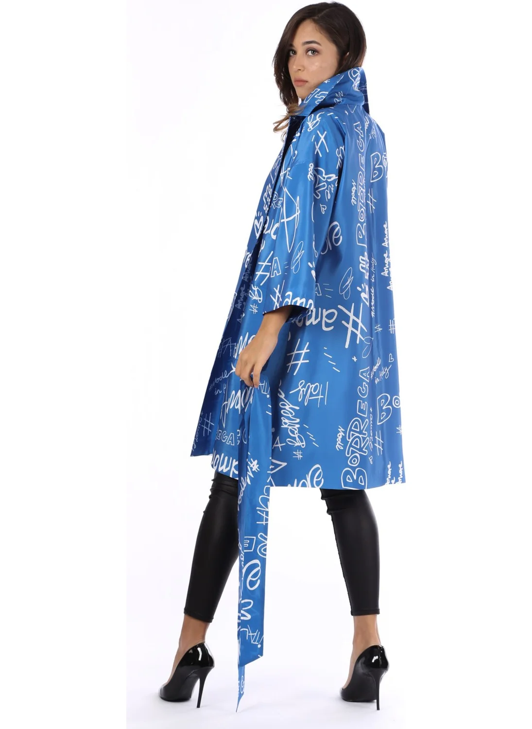 Modatalika Women's Digital Letter Printed Trench Coat