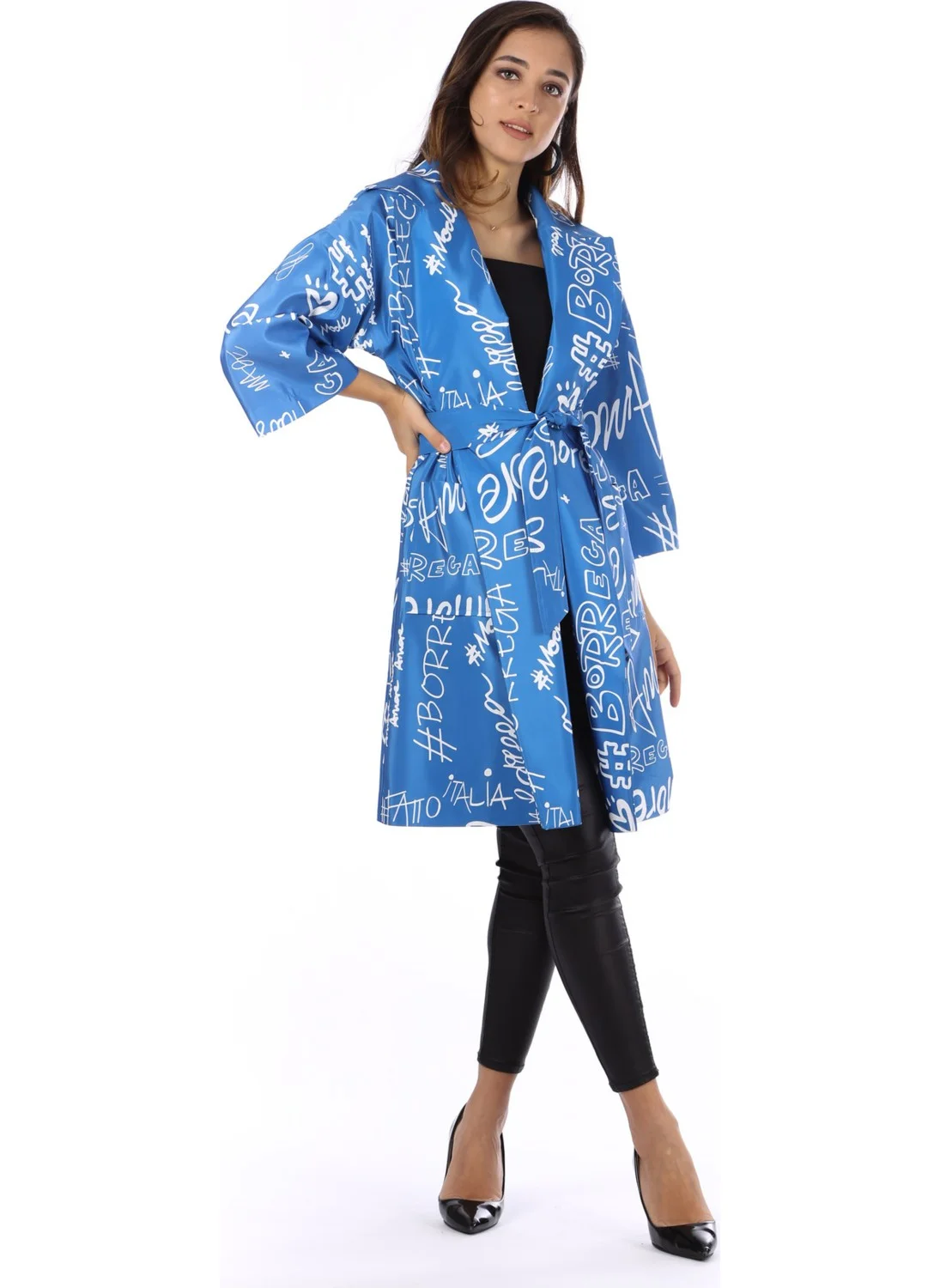 Modatalika Women's Digital Letter Printed Trench Coat