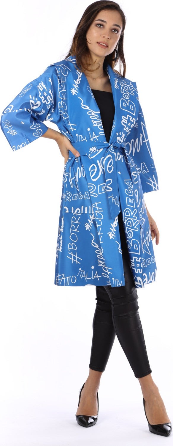 Modatalika Women's Digital Letter Printed Trench Coat - Image 2