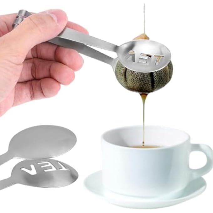 TRHDFW Spoon Shaped Tea Bag SqueezerHolder Gadget Round Stainless Steel Teabag Tong Strainer Holder Kitchen Bar - Image 4