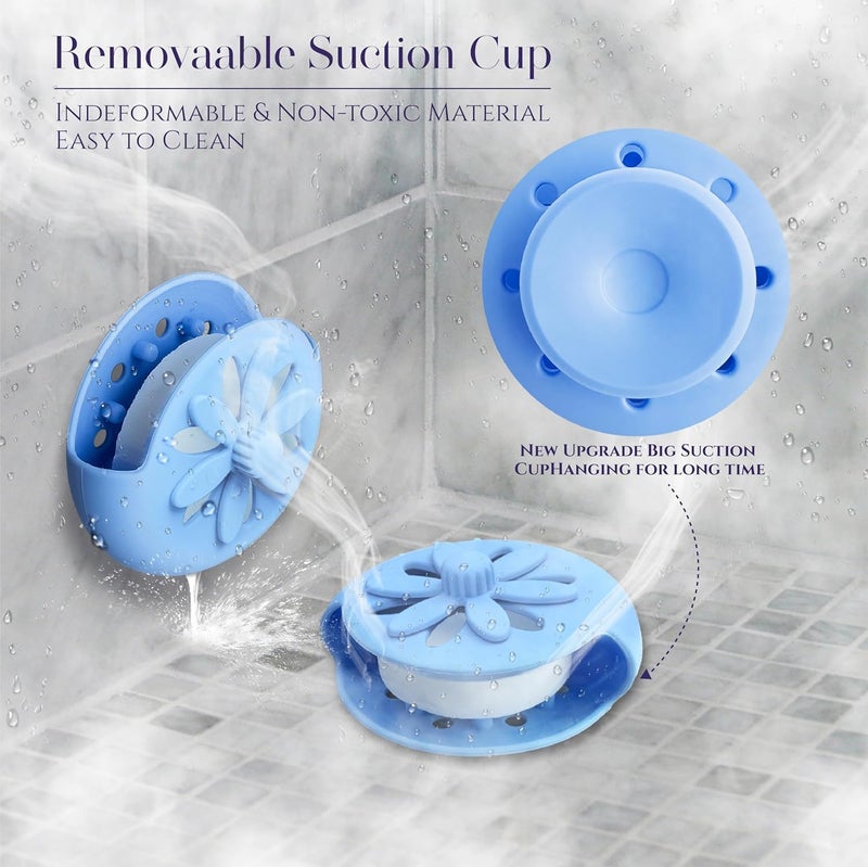 SHARLOVY Shower Steamers Tray Blue- Upgrade Shower Steamer Holder Dish with Big Suction Cup, Long Lasting Bath Bombs Shower Accessories, Aromatherapy Diffuser Containers for Bathroom Bedroom Car Yoga Decor - Image 2