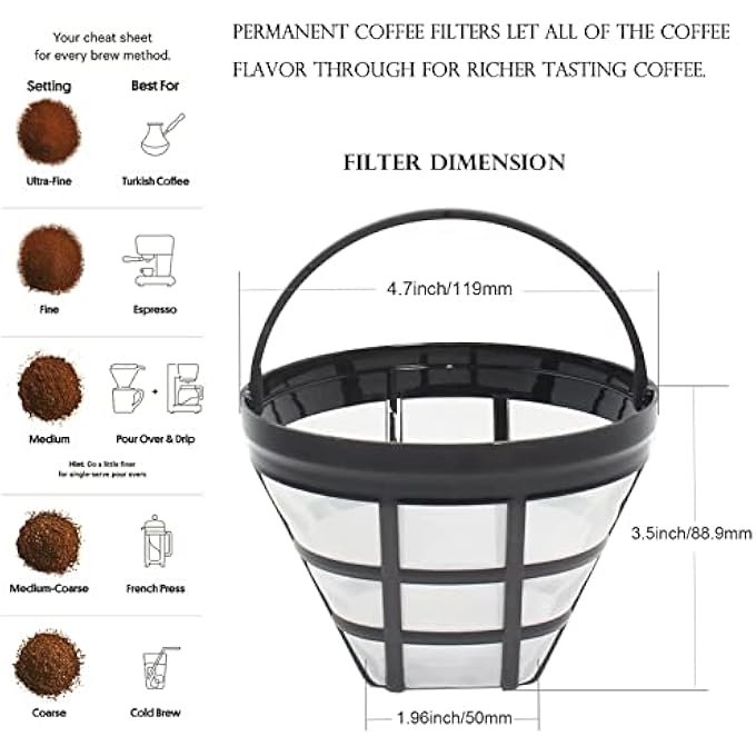 MAKINGTEC Reusable Coffee Filters 4 Pack Coffee Machine Basket Cone Filters Nylon Filters For CuisinartNinja Coffee Machine Filters And Brewers Bpa Free For Most 812 Cup Coffee Machine - Image 4