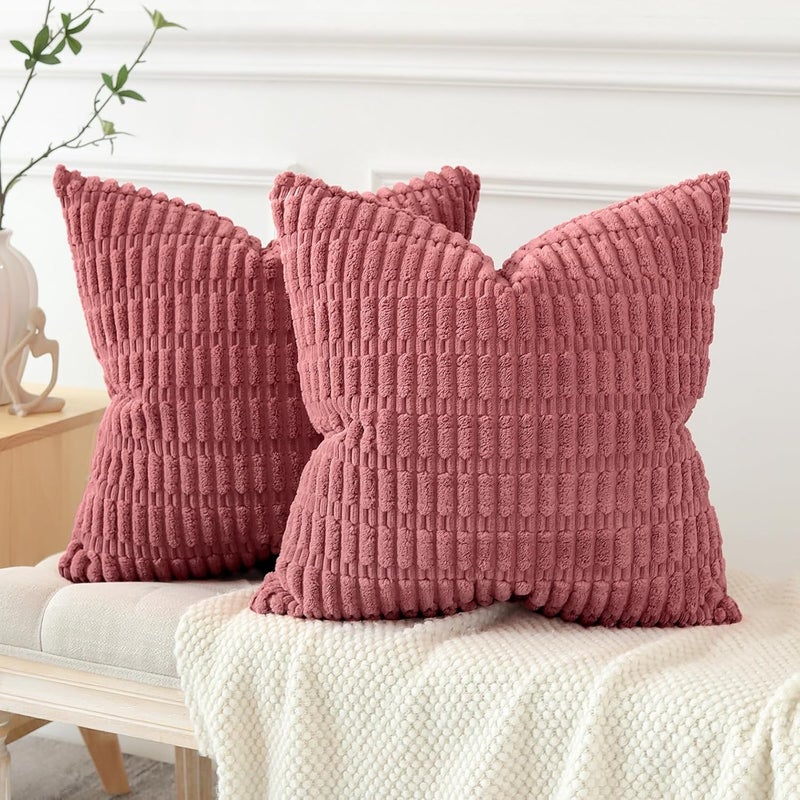JOTOM Corduroy Soft Striped Decorative Throw Pillow Covers 24x24 Inch Square Cushion Covers 60x60 cm Boho Home Decor Pillowcases Cushion Case for Sofa Couch Living Room Bed Set of 2 (Cranberry Red) - Image 4