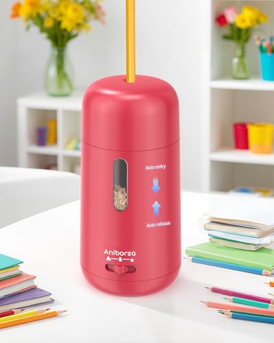 Aniborsa Automatic Electric Pencil Sharpener Auto Feed Auto Stop Auto Eject Rechargeable for Classroom Home School Office Rose Red - Image 3