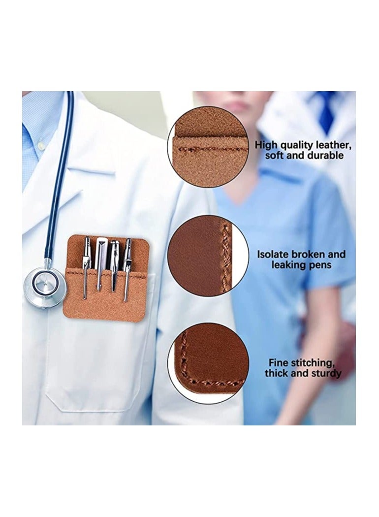KASTWAVE Pocket Protector Pen Holder 4 Pcs Multi-Purpose Leather Pen Pouch Holder Organizer Pens Pocket Protector for Office School Hospital Men Women Nurse Shirt Lab Coats Pant Pencil Pointers Ruler Tools - Image 2