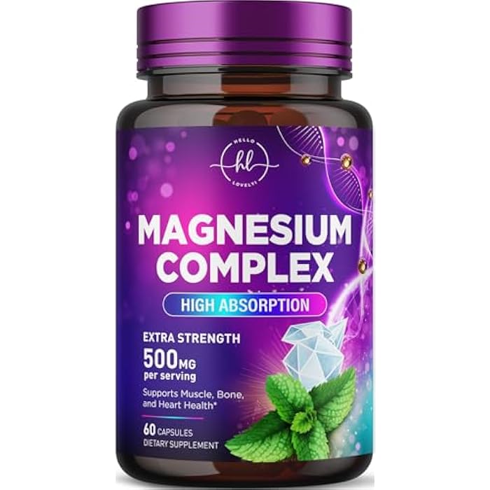 Hello Lovely! Magnesium Complex - 500mg per Serving Best Blend of Glycinate, Citrate, Malate & Oxide - Supports Sleep, Muscle, Bone & Heart Health - High Absorption, Chelated Supplement, Made in USA - 60 Capsules - Image 1