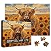 Larkipuzz Beautiful Sunflower Highland Cow Jigsaw Puzzle 1000 Piece for Adult Nature Animal Flower Painting Jigsaw Puzzles Funny Art Plant Scenic Puzzle - Image 2