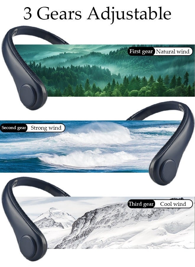 DUNISO Portable Neck Fan, Hands Free Bladeless Neck Fan, 3 Speeds Adjustable USB Rechargeable Battery Powered Personal Neck Fan for Office, Travel, Sports, Household, Outdoor - Image 3