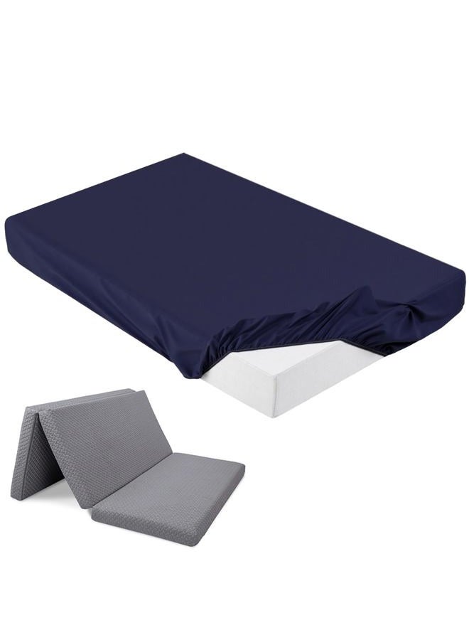Breling Fitted Sheet (Sheet Only) Compatible with Milliard Trifold Mattress Folding Mattress Fitted Microfiber Bedsheet for Camp Bunk Rvs Bed(Queen,4'',Navy Blue) - Image 1