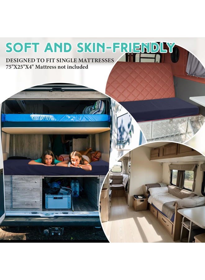 Breling Fitted Sheet (Sheet Only) Compatible with Milliard Trifold Mattress Folding Mattress Fitted Microfiber Bedsheet for Camp Bunk Rvs Bed(Queen,4'',Navy Blue) - Image 3
