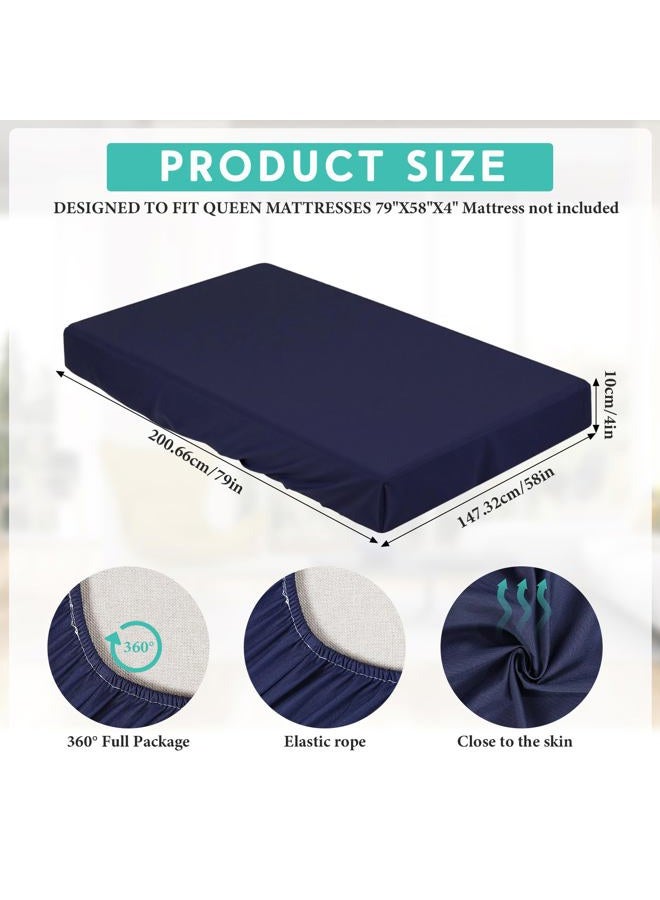 Breling Fitted Sheet (Sheet Only) Compatible with Milliard Trifold Mattress Folding Mattress Fitted Microfiber Bedsheet for Camp Bunk Rvs Bed(Queen,4'',Navy Blue) - Image 2