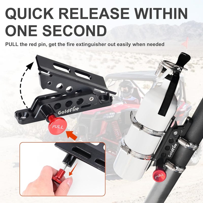 Goldfire Quick Release Fire Extinguisher Mount Bracket Holder Aluminum Roll Bar Mount Bottle Holder Adjustable for Jeep Wrangler TJ JK JL JKU UTV Polaris RZR Ranger (Black) - Image 2
