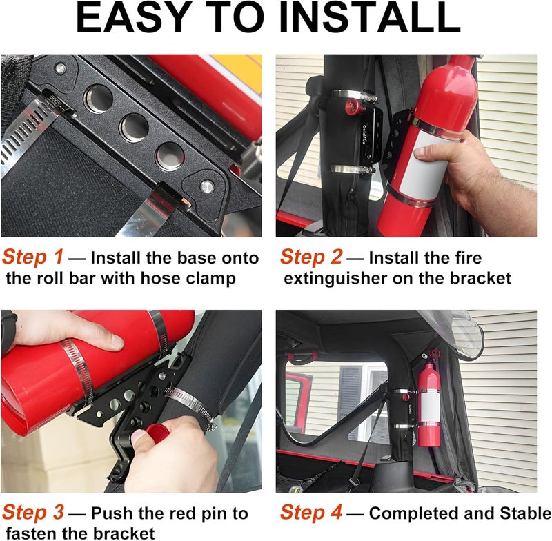 Goldfire Quick Release Fire Extinguisher Mount Bracket Holder Aluminum Roll Bar Mount Bottle Holder Adjustable for Jeep Wrangler TJ JK JL JKU UTV Polaris RZR Ranger (Black) - Image 5