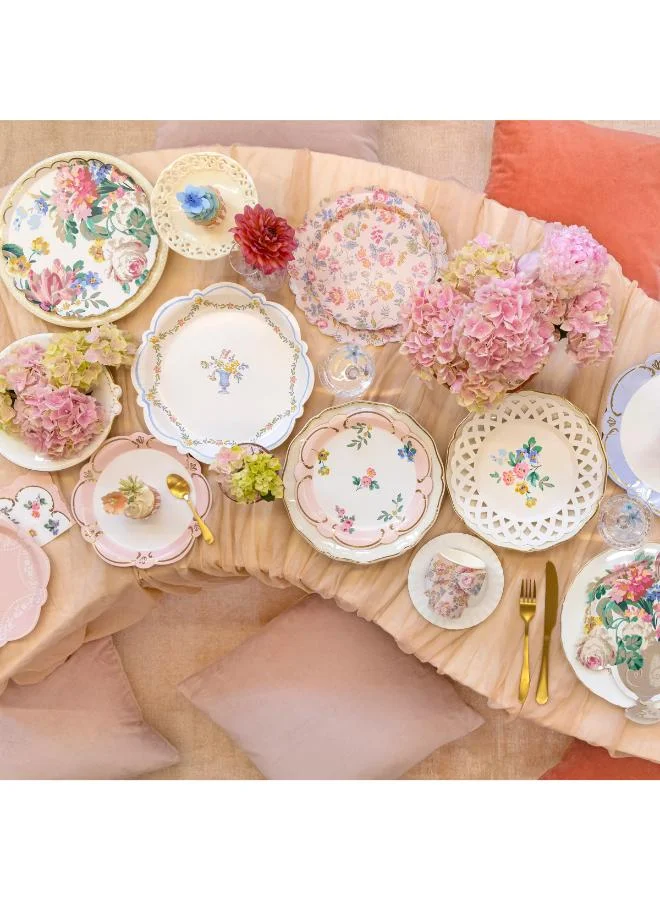 Meri Meri  Pink Chintz Side Plates - Pack of 8 Paper Plates with Scalloped Edge, Elegant Pastel Floral Design, Perfect for Birthday Meals, Afternoon Teas and Garden Parties  | Best Price UAE