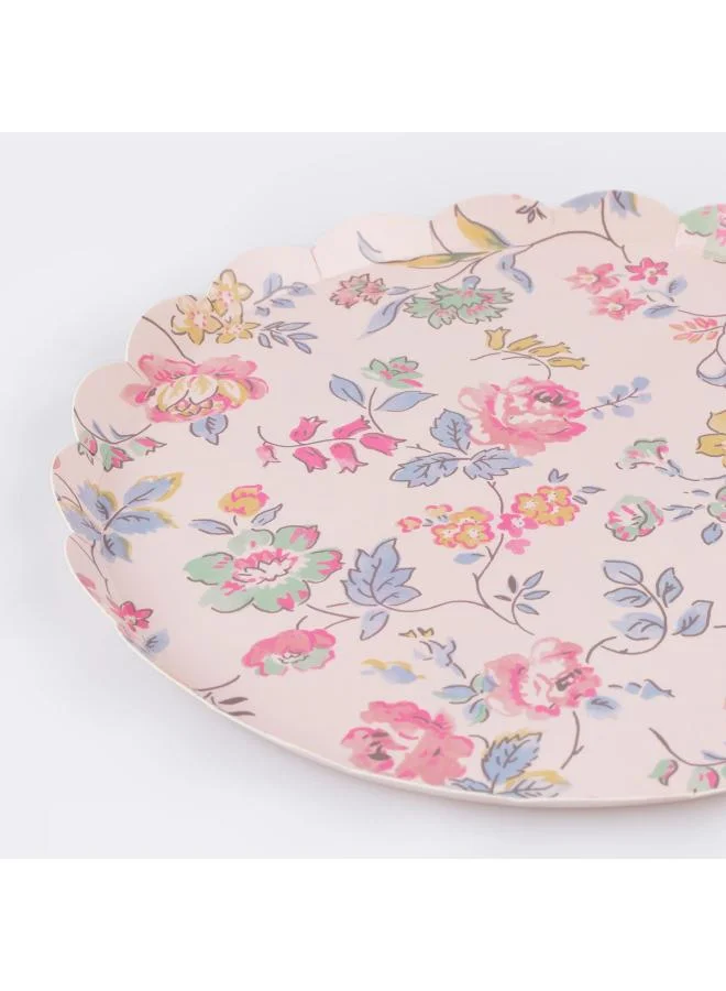 Meri Meri  Pink Chintz Side Plates - Pack of 8 Paper Plates with Scalloped Edge, Elegant Pastel Floral Design, Perfect for Birthday Meals, Afternoon Teas and Garden Parties  | Best Price UAE