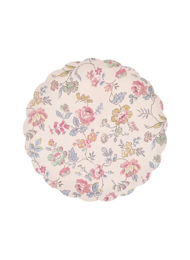 Pink Chintz Side Plates - Pack of 8 Paper Plates with Scalloped Edge, Elegant Pastel Floral Design, Perfect for Birthday Meals, Afternoon Teas and Garden Parties