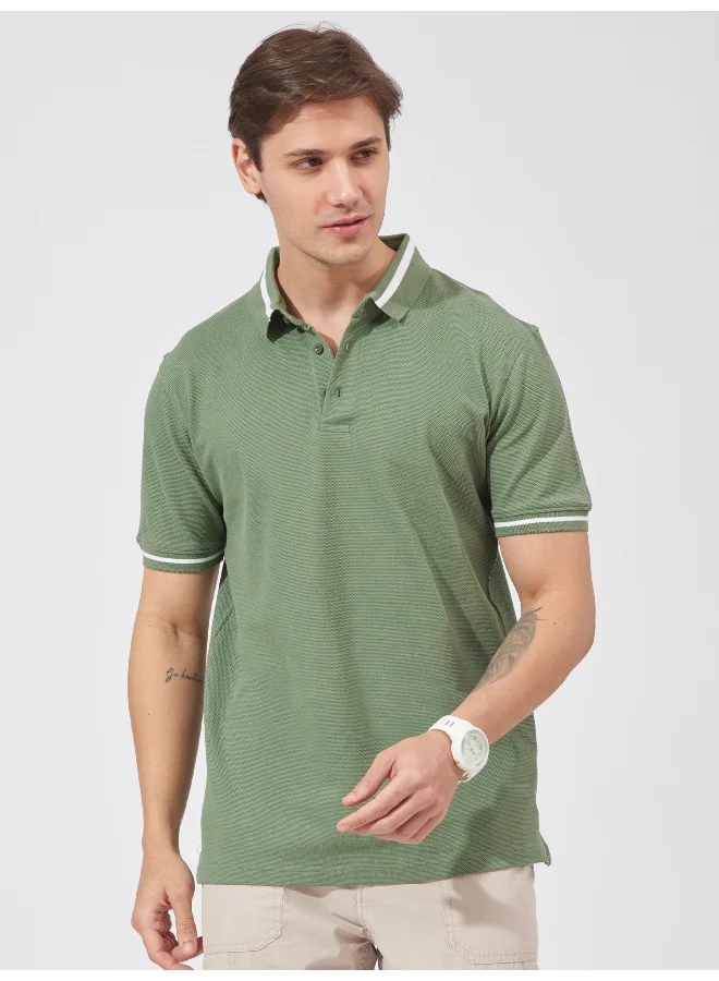 مانياك تيشيرت بولو رجالي قطن أخضر فاتح بقصة ضيقة