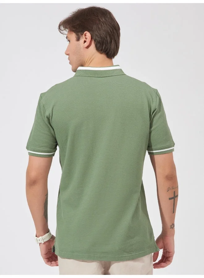 Maniac  Maniac Mens solid polo neck half sleeve leaf green cotton slim fit t-shirt for Men | Best Price UAE
