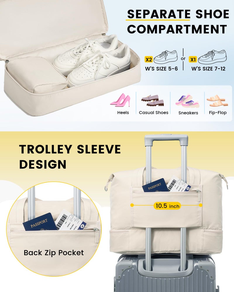 Vorspack Duffle Bag for Travel - 30L Gym Bag for Women Men Personal Item Travel Bag with Shoe Pocket Toiletry Bag Lightweight Carry On Bag for Weekender Overnight Sports - Beige - Image 4