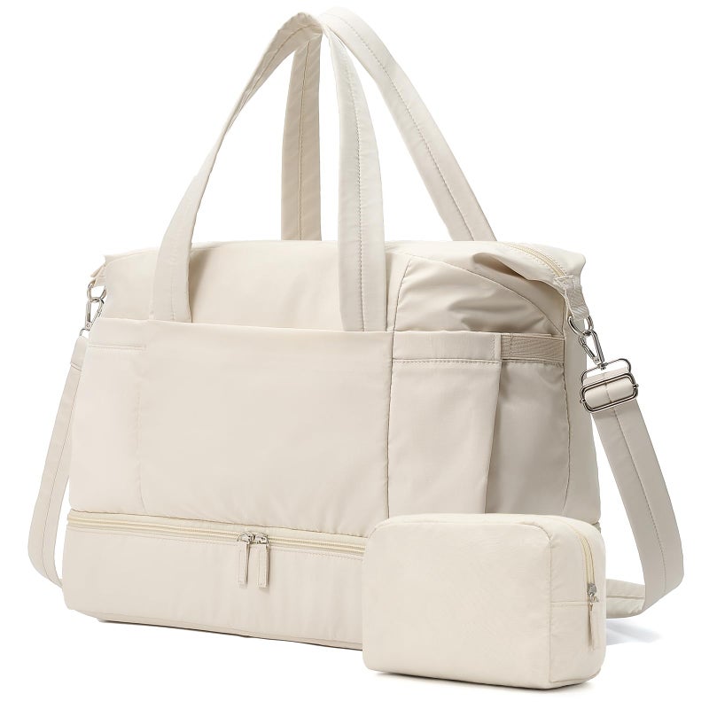 Vorspack Duffle Bag for Travel - 30L Gym Bag for Women Men Personal Item Travel Bag with Shoe Pocket Toiletry Bag Lightweight Carry On Bag for Weekender Overnight Sports - Beige - Image 1
