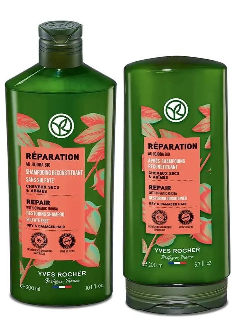 Yves Rocher Reparation Duet for Nourishing and Restoring Hair with Jojoba Oil Shampoo and Balm-Conditioner Set  - Image 1