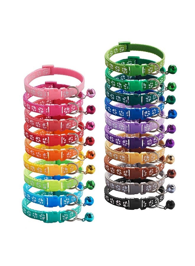 Cat Collars Set Of 3 Pcs Pack With Bell,Kitten And Small Dogs Soft Adjustable Collar Safe,Solid And Protection Breakaway For Cats And Puppies,Cute Kitty Neckband With Paw Print- (Mix Colors) - Image 1