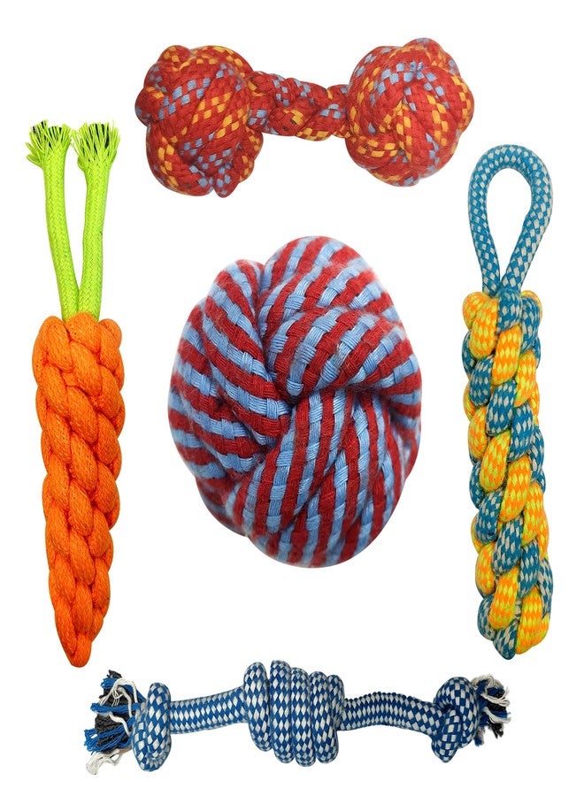 Tailworld Pet Toys | Pet Chew, Puppy Teething, Rope, for Small to Medium Pets | Washable Cotton | Multi Colour Toys (Pack of 5) - Image 1