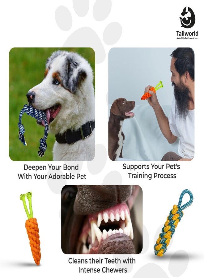 Tailworld Pet Toys | Pet Chew, Puppy Teething, Rope, for Small to Medium Pets | Washable Cotton | Multi Colour Toys (Pack of 5) - Image 5