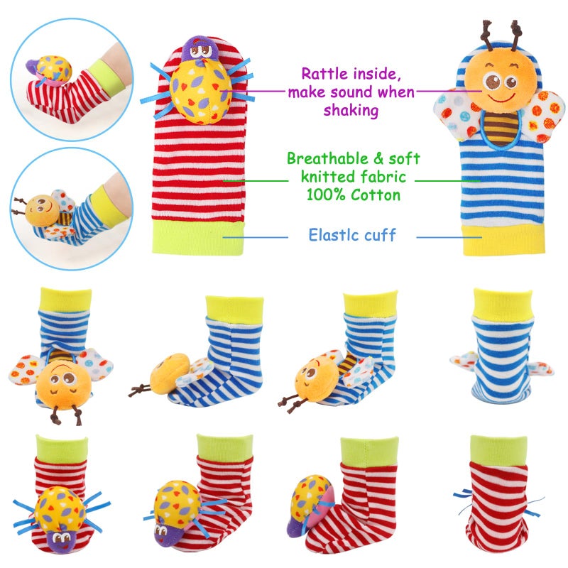 Bloobloomax Baby Rattles Toys For 0-12 Month  Infant Girl Boy Toys For Babies 3-6 Months  Newborn Hand & Foot Toys For 0 To 9 Months  Baby Shower Gifts Set With Wrist Rattle Socks (Pink-4Pcs) - Image 2