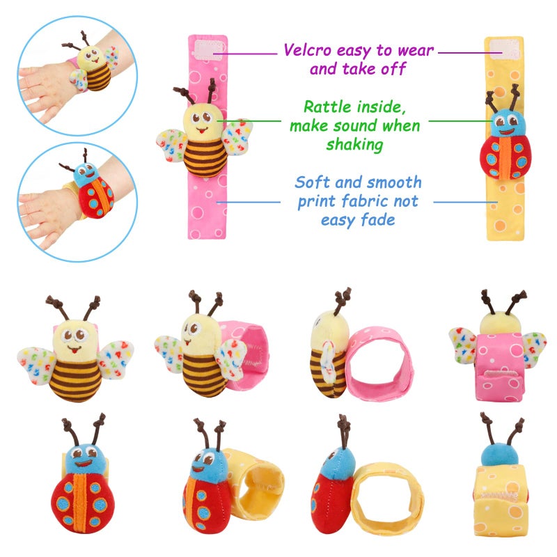 Bloobloomax Baby Rattles Toys For 0-12 Month  Infant Girl Boy Toys For Babies 3-6 Months  Newborn Hand & Foot Toys For 0 To 9 Months  Baby Shower Gifts Set With Wrist Rattle Socks (Pink-4Pcs) - Image 3