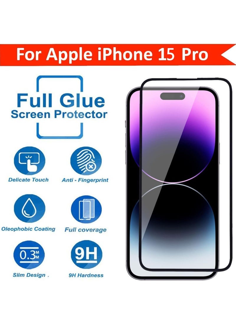 Captaintech Tempered Glass Screen Protector for iPhone 15 Pro – 9H Hardness, Edge-to-Edge Full Glue Coverage | Anti-Fingerprint & Shatterproof - Image 2