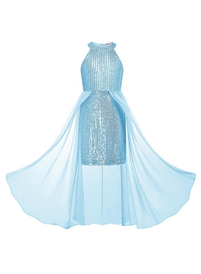 GRACE KARIN Teen Girls Sequin Dress Blue Kids Fancy Formal Party Prom Sparkly Pageant Birthday Graduation Dresses Size 12-14 - Image 1