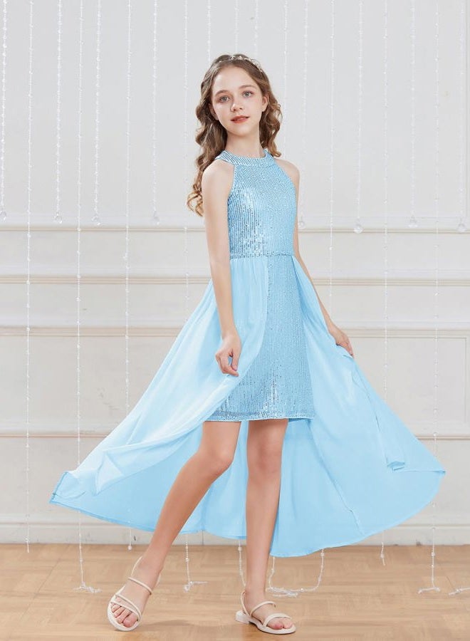 GRACE KARIN Teen Girls Sequin Dress Blue Kids Fancy Formal Party Prom Sparkly Pageant Birthday Graduation Dresses Size 12-14 - Image 4