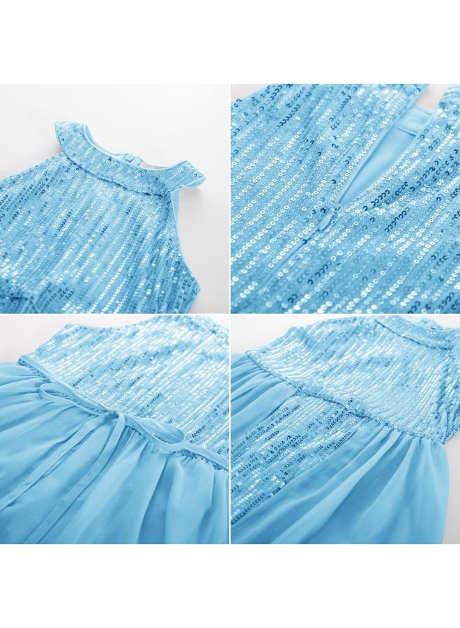 GRACE KARIN Teen Girls Sequin Dress Blue Kids Fancy Formal Party Prom Sparkly Pageant Birthday Graduation Dresses Size 12-14 - Image 2