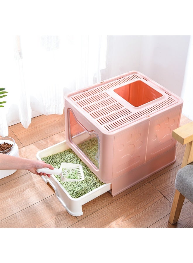 Cat Litter Box, Large Litter House with Cleaning Scoop, Anti-Splashing Cat Toilet Cat Sandbox, Portable Waste Box and Deodorizing Cat Pan, kitten Potty Training, Easy to Clean (Pink, MPS-09) - Image 1