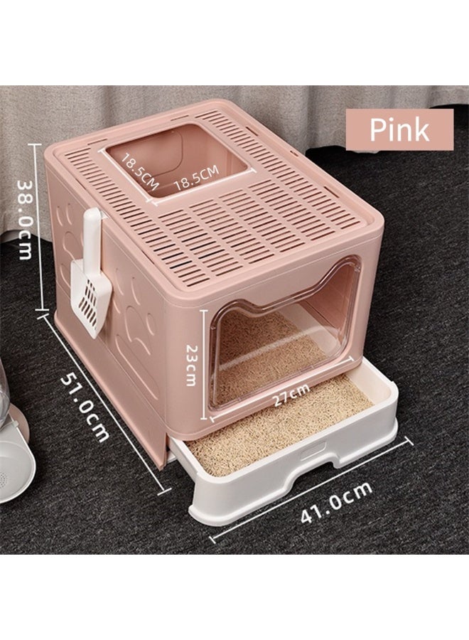 Cat Litter Box, Large Litter House with Cleaning Scoop, Anti-Splashing Cat Toilet Cat Sandbox, Portable Waste Box and Deodorizing Cat Pan, kitten Potty Training, Easy to Clean (Pink, MPS-09) - Image 3