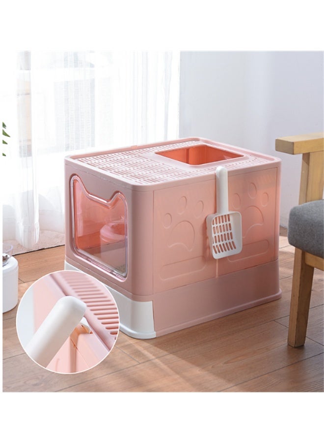 Cat Litter Box, Large Litter House with Cleaning Scoop, Anti-Splashing Cat Toilet Cat Sandbox, Portable Waste Box and Deodorizing Cat Pan, kitten Potty Training, Easy to Clean (Pink, MPS-09) - Image 5
