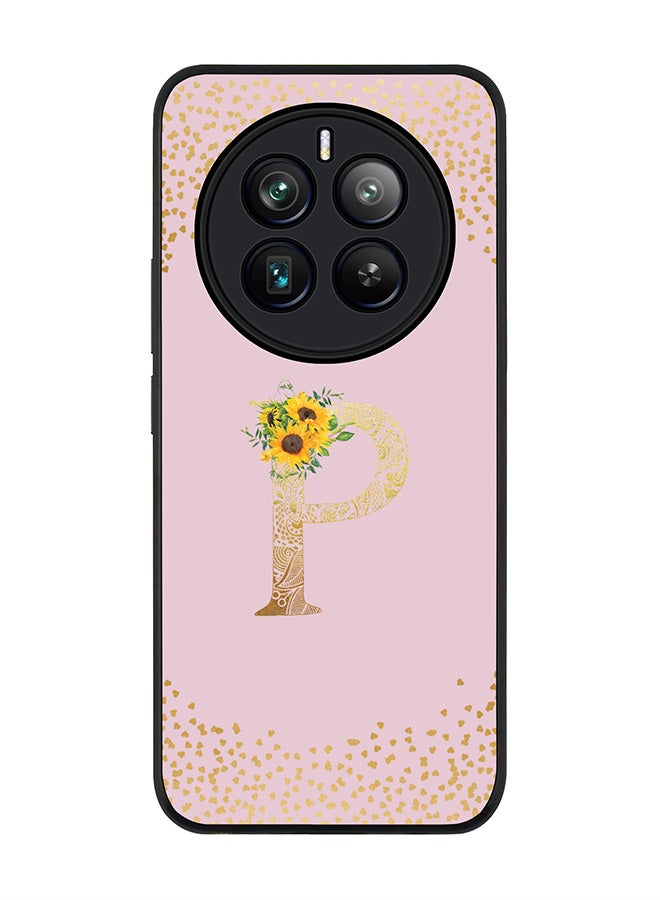 Stylizedd Rugged Black edge case for Realme 12 Pro / Realme 12 Pro Plus 5G, Custom Monogram Initial Letter Mandala Floral Pattern Alphabet-P (Pink ) - Image 1