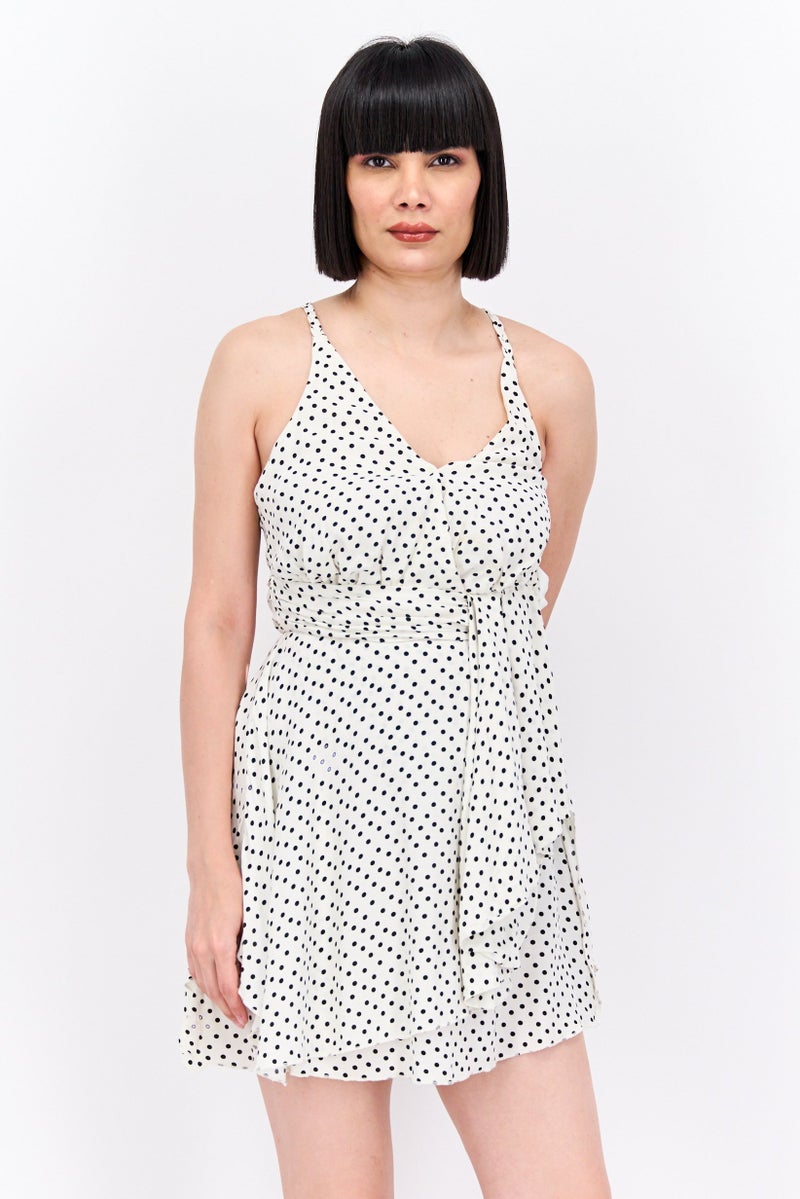 Reserved Women Polka Dots Sleeveless Dress, White - Image 1