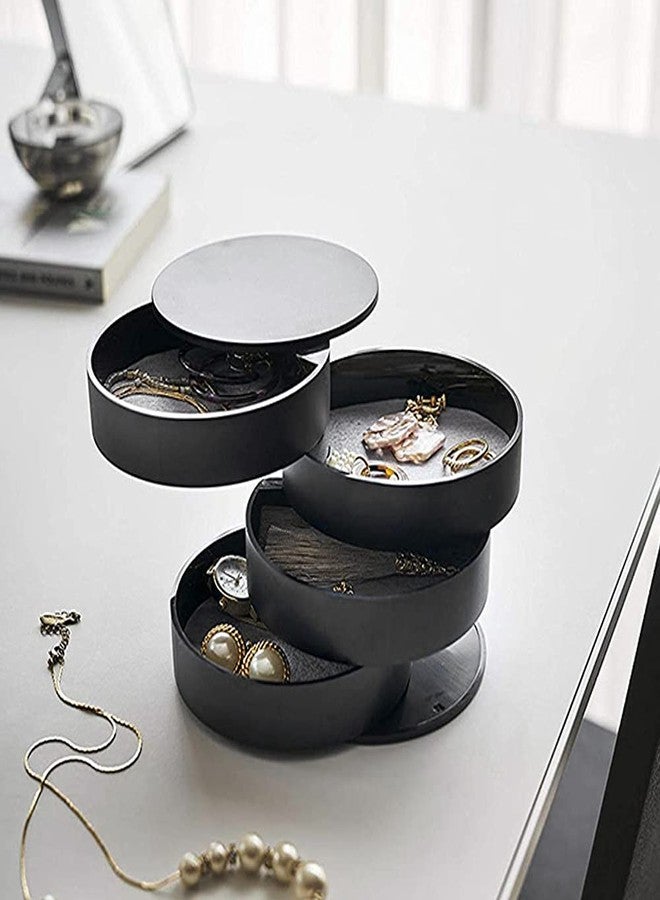 Ldirect Jewelry Organizer Small Jewelry Storage Box 4-Layer Rotating Travel Jewelry Tray Holder for Women Bracelets Rings Bracelets Earrings (Black) - Image 5