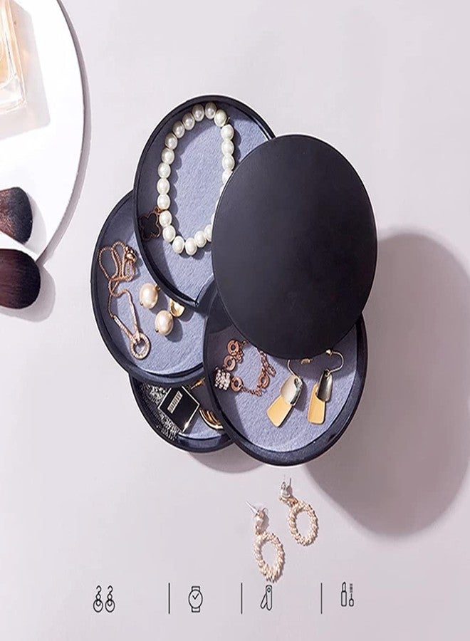 Ldirect Jewelry Organizer Small Jewelry Storage Box 4-Layer Rotating Travel Jewelry Tray Holder for Women Bracelets Rings Bracelets Earrings (Black) - Image 2