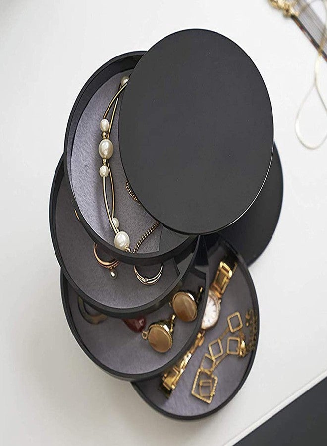 Ldirect Jewelry Organizer Small Jewelry Storage Box 4-Layer Rotating Travel Jewelry Tray Holder for Women Bracelets Rings Bracelets Earrings (Black) - Image 4
